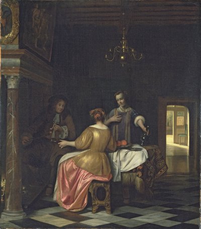 Interno con un gentiluomo e due signore che conversano, c.1668-70 da Pieter de Hooch