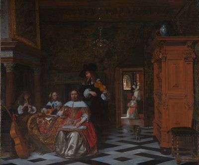 Ritratto di una famiglia che suona musica da Pieter de Hooch