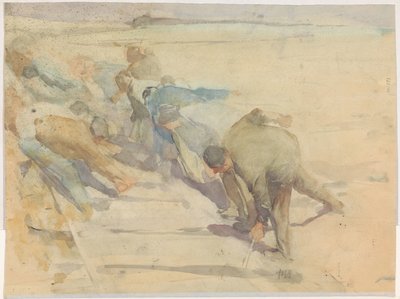 Lavoratori che rompono i binari da Pieter de Josselin