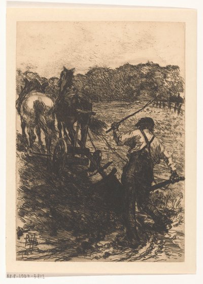 Contadino con due cavalli che arano da Pieter de Josselin