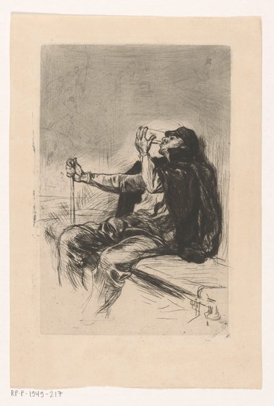 Uomo che beve con bastone da passeggio da Pieter de Josselin
