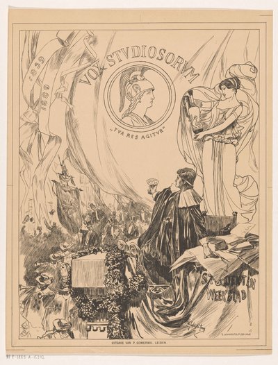 Gedenkblad van Vox Studiosorum, per il 50º anniversario della Studentensocieteit Minerva a Leida da Pieter de Josselin