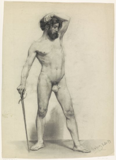 Nudo maschile in piedi con spada, verso destra da Pieter de Josselin