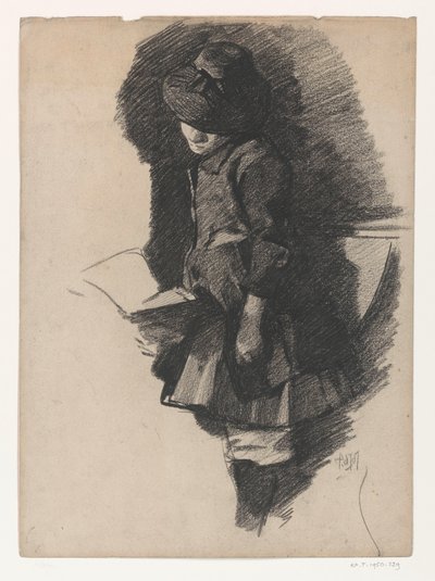 Ragazza in piedi con cappello che legge un libro da Pieter de Josselin