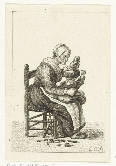 Donna con bambino in grembo da Pieter de Mare