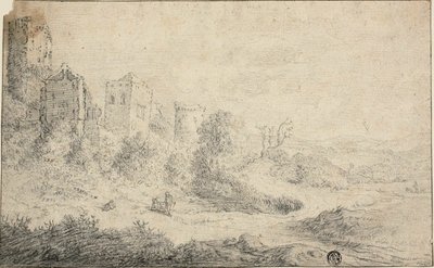 Paesaggio con castello in rovina e tre figure da Pieter de Molijn
