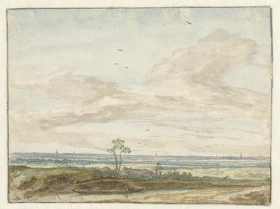 Ampio paesaggio con una strada lungo un canale da Pieter de Molijn
