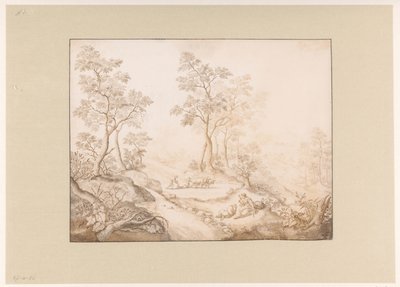 Paesaggio boscoso con donna, uomo e un contadino da Pieter de Porck