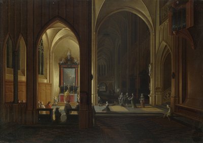 Un servizio serale in una chiesa da Pieter the Elder Neeffs
