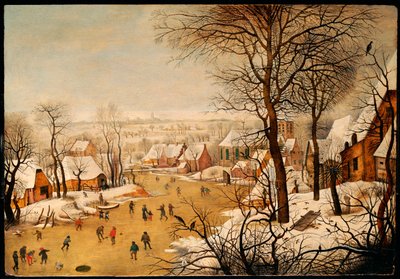 Paesaggio invernale con pattinatori e una trappola per uccelli da Pieter Brueghel the Younger