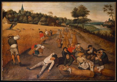 Estate: Mietitori che lavorano e mangiano in un campo di grano da Pieter Brueghel the Younger