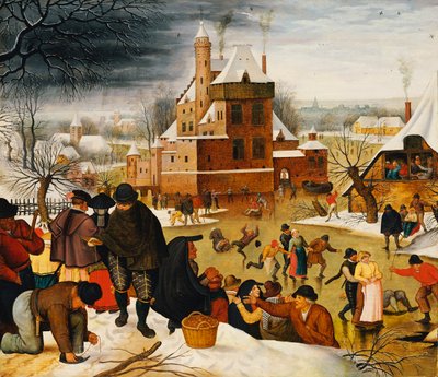 Cittadini che pattinano su un fossato del castello da Pieter the Younger Brueghel