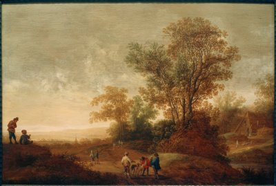 Paesaggio fluviale con gruppo di caccia da Pieter van Asch