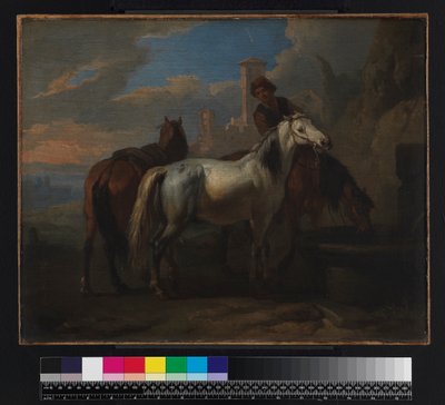 Cavalli che bevono a una fontana, prima del 1720 da Pieter van Bloemen