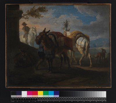 Muli che si fermano lungo la strada, prima del 1720 da Pieter van Bloemen