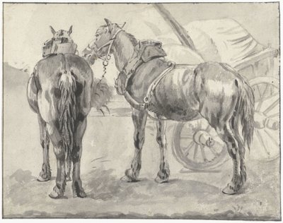 Due cavalli da tiro vicino a un carro da Pieter van Bloemen
