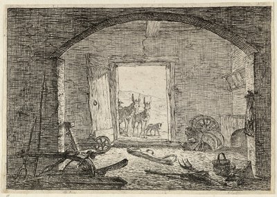 Asini davanti alla porta di una stalla da Pieter van Laer