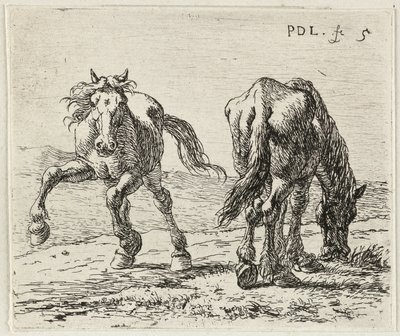 Tedesco: Zwei Pferde auf einer Weide
Francese: Les deux chevaux au pâturage
Due cavalli in un prato da Pieter van Laer