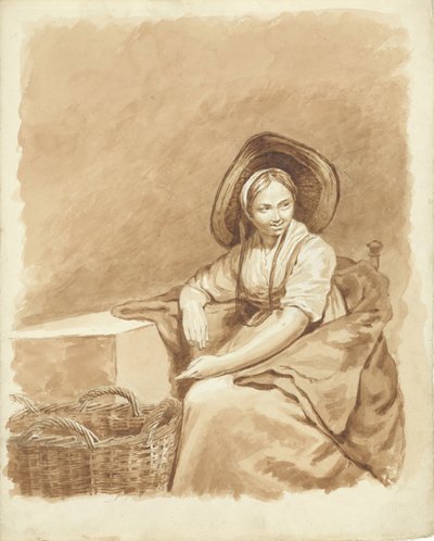Ragazza seduta con un grande cappello e un cesto da Pieter van Loon