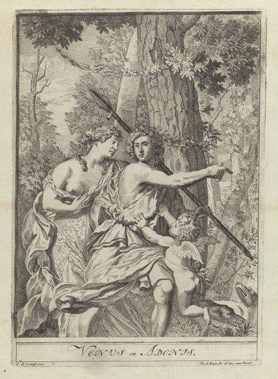 Stampa 11 dalla serie di esempi di disegno con Venere e Adone da Pieter van den Berge