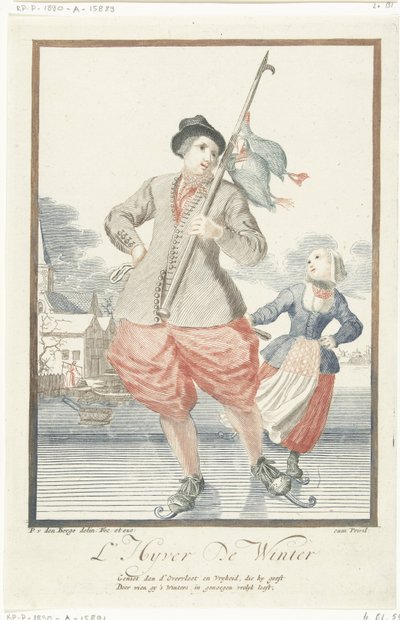 Uomo che pattina con tre anatre su un bastone da Pieter van den Berge