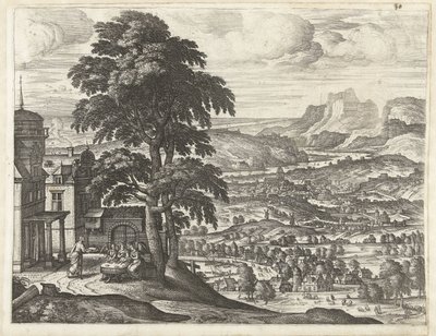 Abramo nutre i tre angeli (serie Paesaggi con la storia di Abramo) da Pieter van der Borcht (I)