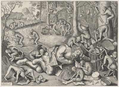 Venditore ambulante derubato da scimmie da Pieter van der Heyden