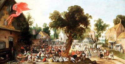 Contadini che celebrano una festa in una strada del villaggio da Pieter van der Hulst