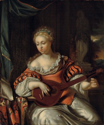 Una signora che suona il liuto in un portico da Pieter van der Werff