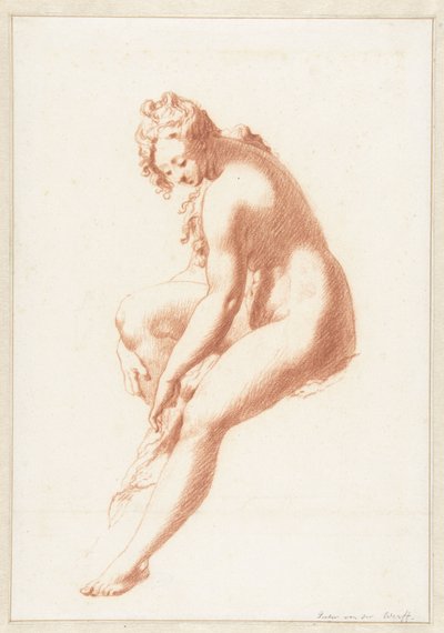 Nudo femminile seduto, asciugandosi un piede da Pieter van der Werff