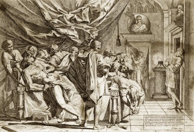 La morte di Catone il Vecchio (Marco Porcio Catone) o Catone il Censore di Pietro Testa 1648 - La morte di Catone - 1648, di Pietro Testa, incisione da Pietro Testa