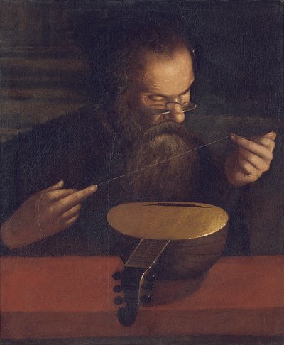 Un vecchio che accorda un liuto da Pietro (circle of) Paolini