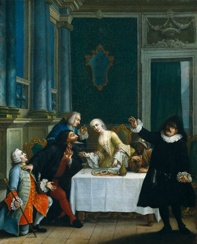 La merenda con le maschere (dettaglio) da Pietro (school of) Longhi