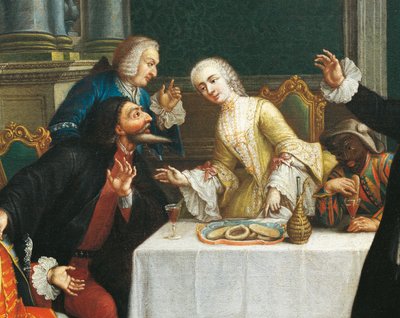 La merenda con le maschere (dettaglio) da Pietro (school of) Longhi