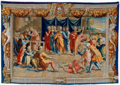 Arazzo del XVII secolo raffigurante la morte di Anania da Pietro 1579 1669 Fevère