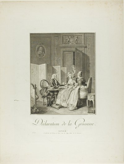 Annuncio di gravidanza, da Monument du Costume Physique et Moral de la fin du Dix-huitième siècle da Pietro Antonio Martini