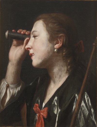 Ragazza che guarda attraverso un telescopio da Pietro Antonio Rotari