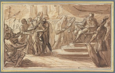 Un vescovo viene portato legato davanti a un imperatore romano da Pietro Bianchi