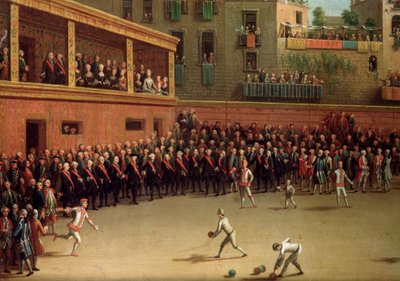 Gioco della palla a bracciale in interni da Pietro Fabris
