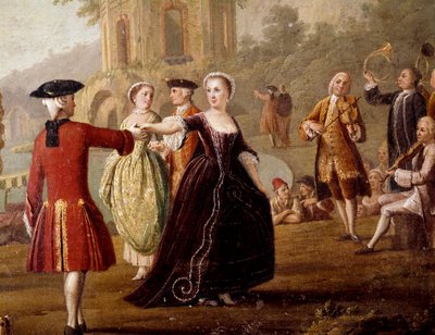 Scena di danza nobile e festa a Napoli. Ballerini in un parco. Dipinto di Pietro Fabris (attivo tra il 1763 e il 1776). XVIII secolo Napoli, Museo Nazionale di San Martino da Pietro Fabris