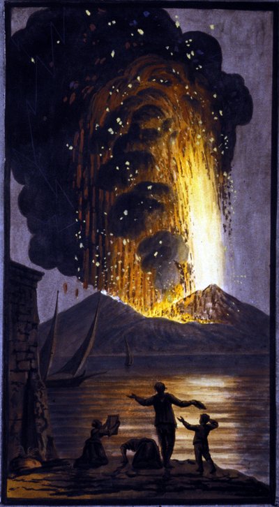 Il Vesuvio in eruzione. Questa gouache è stata realizzata da Pierre Fabris, su richiesta di Sir William Hamilton, ambasciatore inglese a Napoli. Bibl. Braidense, Milano. da Pietro Fabris