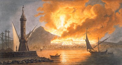 Vista della grande eruzione del Vesuvio dal molo di Napoli nella notte del 20 ottobre 1767, 1776 da Pietro Fabris