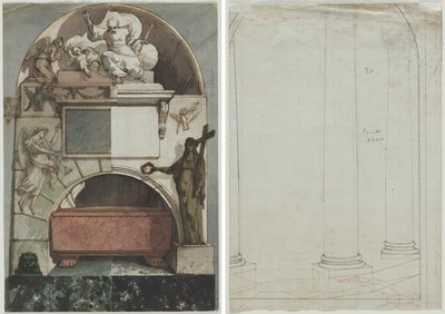Progetto per un Affresco della Tomba di un Artista nella Certosa di Bologna (recto); Disegno Architettonico di Colonne (verso) da Pietro Fancelli
