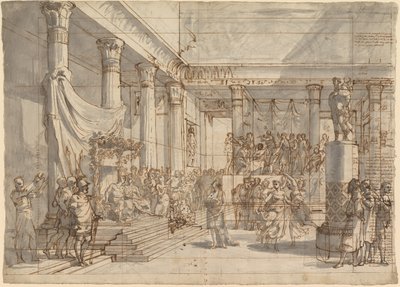 Timoteo che suona la lira davanti ad Alessandro e Taide nella sala del palazzo di Persepoli da Pietro Fancelli