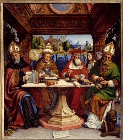 I quattro dottori della chiesa con i simboli dei quattro evangelisti da Pietro Francesco  Sacchi
