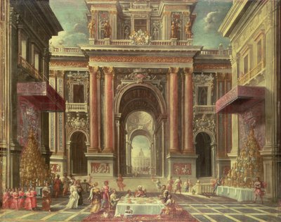 Magnifico Banchetto nel Cortile di un Palazzo Barocco da Pietro Francesco Garoli
