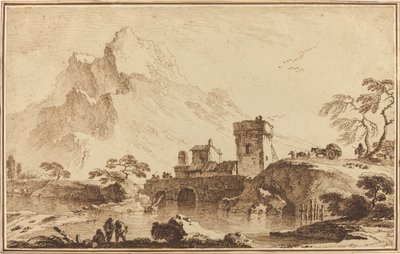 Ponte fortificato contro montagne lontane da Pietro Giacomo Palmieri