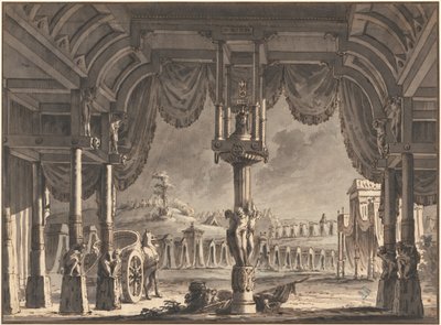 Scenografia di un accampamento romano antico di notte (recto) da Pietro Gonzaga