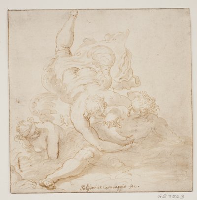 Due angeli che portano un uomo da Pietro Liberi