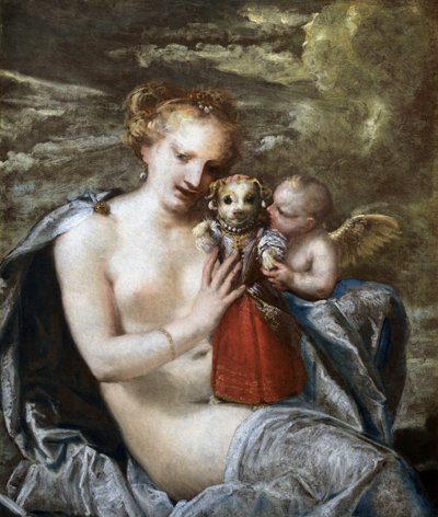 Venere, Cupido e un piccolo cane vestito da bambino da Pietro Liberi